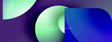 Soyut geometrik şekiller çakışıyor. Değişik renkler. Mor, yeşil, mavi. Arkaplan ve sunumlar için modern tasarım ögesi.