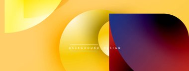 Soyut geometrik şekiller, canlı sarı gradyanlar, üst üste binen daireler, modern tasarım elementleri. Minimalist kompozisyon, düzgün geçişler, mevcut metin etiketi.