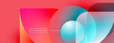 Soyut canlı tasarım, üst üste binen daireler, gradyanlar. Pembe, mavi renkler modern görsel etki yaratır. Metin arkaplan tasarımı okur.