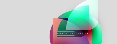 Soyut renkli şekiller çakışıyor. Gradyan renkler modern tasarım unsuru yaratır. Minimalist kompozisyon arka planlara, sunumlara uyuyor.