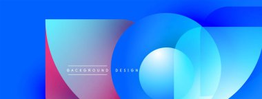 Soyut mavi arkaplan. Üst üste binen daireler dinamik görsel efekt yaratır. Gradyan renkler pürüzsüz, modern tasarım ögesi.