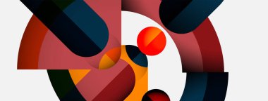 Soyut kompozisyon. Geometrik şekiller örtüşür, dinamik görsel ilgi yaratır. Sıcak, serin renkler harmanlanır, modern sanat eserleri oluşturulur.