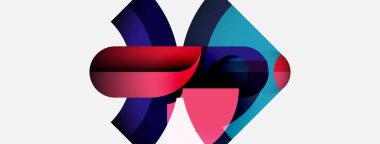 Soyut tasarım canlı pembe, mavi ve mor şekillere sahiptir. Birbirine kenetlenen biçimler dinamik görsel etki yaratır, modern estetik..