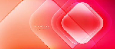 Soyut geometrik tasarım. Üst üste binen kareler dinamik değişim etkisi yaratır. Sıcak renkler kompozisyona hakim, enerji ve modernite öneriyor..