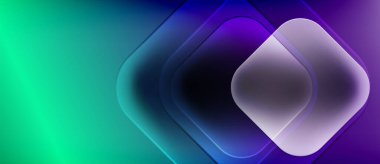 Soyut eğim arkaplanı. Katmanlı kareler derinlik yaratır, mordan maviye dönüşürler. Modern, canlı görsel tasarım.