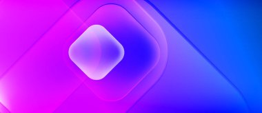 Soyut eğimler katmanlı şekiller yaratır. Pembe, mavi renkler harmanlanarak yumuşak yuvarlak kareler oluşturuyor. Işık merkezi noktadan yayılır.