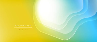 Soyut eğim arkaplanı. Sarı, açık mavi, beyaz renkler düzgün bir şekilde harmanlanır. Dalgalı çizgiler dinamik görsel efekt yaratır. Modern tasarım ögesi.