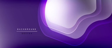 Soyut mor arkaplan. Üst üste binen katmanlar akışkan şekiller, değişim etkileri ve modern tasarım elementleri yaratır. Minimalist estetik.