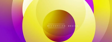 Soyut enerji çemberleri örtüşüyor, dinamik sarı, mor gradyanlar yaratıyor. Metin, merkez çember içindeki arkaplan dizaynını okur.