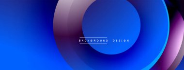 Soyut arka plan katmanlı daireler, canlı mavi, mor gradyanlar. Dijital projeler için modern tasarım ögesi.