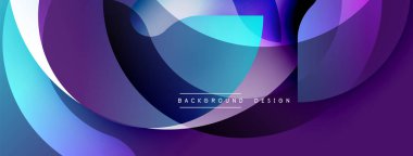 Soyut sıvı şekilleri, canlı maviler, morlar dinamik bir zemin oluşturur. Modern tasarım elementleri hareket, derinlik.