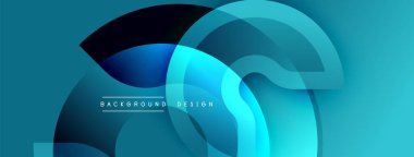 Soyut mavi arkaplan. Üst üste binen şekiller dinamik görsel efekt yaratır. Sancaklar ve sunumlar için modern tasarım uygun.