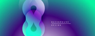Soyut akışkan şekiller harmanlanır, canlı mor, mavi gradyan oluşturur. Modern tasarım hareket, enerji ve yenilik öneriyor.