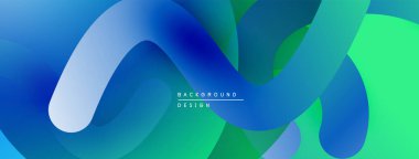 Soyut sıvı şekilleri, mavi yeşil gradyan. Modern tasarım, düz kıvrımlar, dinamik kompozisyon. Projeler için arkaplan ögesi.