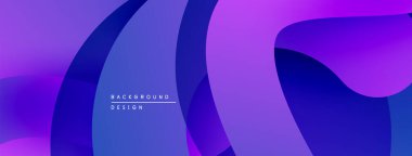 Soyut gradyan şekiller örtüşüyor, dinamik mor, mavi bileşim oluşturuyor. Arkaplan ve afişler için modern tasarım ögesi.