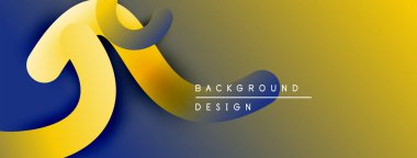 Soyut tasarım akıcı şekiller, sarı renkler, koyu mavi aksanlar içerir. Metin elemanları ile modern arkaplan, basit kompozisyon.