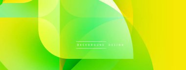 Soyut arkaplan özellikleri üst üste binen yeşil, sarı şekiller. Gradyan etkileri olan modern tasarım dinamik görsel doku yaratır.