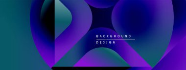 Soyut akışkan şekiller harmanlanır, canlı mor ve mavi renkler yaratır. Metin, kompozisyon içerisindeki arkaplan tasarımını okur.