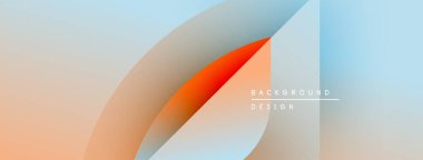 Soyut tasarım özellikleri üst üste binen şekiller, gradyanlar. Şeftali, mavi renkler kompozisyona hakim. Minimalist estetik, modern his.