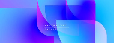 Soyut, enerjik bir arkaplan. Üst üste binen şekiller dinamik görsel efekt yaratır. Mavi, mor renkler kompozisyona hakim. Modern tasarım ögesi.