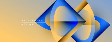 Soyut geometrik şekiller örtüşür, dinamik görsel efekt yaratır. Sıcak sarı, serin mavi gradyanlara karışıyor. Minimalist tasarım.