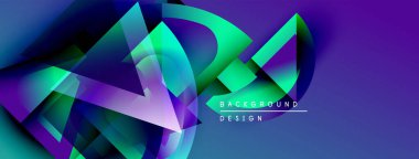 Soyut geometrik şekiller canlı mavileri, morları, yeşillikleri harmanlarlar. Dinamik kompozisyon modern arkaplan tasarımı yaratır. Yumuşak gradyanlar görsel ilgi sunar.