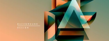 Soyut geometrik şekiller üst üste binerek katmanlı görsel efekt yaratır. Sıcak nötr tonlar ince renk eğimleriyle tasarıma hükmediyor..