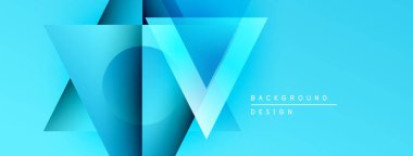 Soyut geometrik tasarım. Mavi gölgeler katmanlı şekiller yaratır, modern estetik. Metin arka plan tasarımı okur. Minimalist kompozisyon.