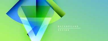 Soyut geometrik şekiller canlı yeşillikleri, mavileri harmanlıyor. Gradyan renkler dinamik görsel efekt yaratır. Arka planlar için modern tasarım ögesi.
