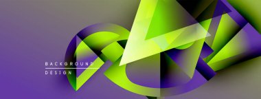 Soyut geometrik şekiller örtüşüyor, canlı mor ve yeşil renkler yaratıyor. Modern tasarım elementleri dinamik hareket, görsel doku önerir.