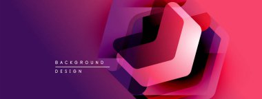 Soyut geometrik tasarım. Canlı mor, pembe renkler harmanlanmış. Üst üste binen katmanlar derinlik yaratır, modern estetik. Mevcut en küçük metin.