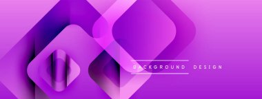 Soyut mor arkaplan özellikleri üst üste binen yuvarlak kareler. Gradyan gölgeler derinlik yaratır, modern tasarım ögesi.