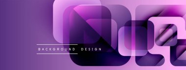 Soyut mor arkaplan. Üst üste binen yuvarlak kareler modern tasarım yaratır. Dereceli gölgeler derinlik ve görsel ilgi sunar.