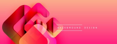Soyut geometrik şekiller örtüşüyor, canlı pembe, kırmızı bir eğim yaratıyor. Arkaplan ve sunumlar için modern tasarım ögesi.