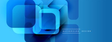 Soyut mavi dikdörtgenler modern tasarım yaratarak örtüşüyor. Gradyan gölgeler derinlik, doku ve görsel ilgi sağlar. Minimalist kompozisyon.