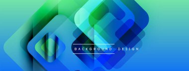 Soyut geometrik şekiller örtüşüyor, canlı mavi, yeşil bir eğim yaratıyor. Arkaplan ve sunumlar için modern tasarım ögesi.