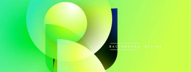 Soyut canlı tasarım, üst üste binen daireler, gradyanlar. Limon yeşili arka planda baskın, modern estetik yaratıyor. Mevcut en küçük metin.