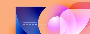 Soyut renkli tasarım. Üst üste binen daireler, kare, eğim renkleri modern görsel etki yaratır. Metin arkaplan tasarımı okur.