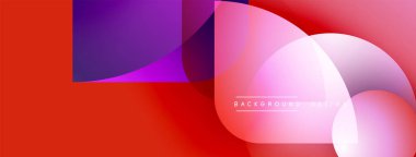 Soyut geometrik şekiller örtüşüyor, canlı kırmızı, mor, pembe renkler yaratıyor. Modern tasarım elementleri dinamik görsel deneyim önerir.