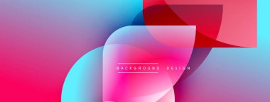 Soyut gradyanlar harmanlanır ve dinamik şekiller yaratır. Pembe, mavi, kırmızı renkler kompozisyona hakim. Arka planlar için modern tasarım ögesi.