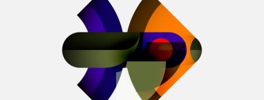 Soyut şekiller örtüşür, dinamik bileşim yaratır. Renkler karışıyor, ilginç görsel efektler oluşturuyor. Modern tasarım, basit arkaplan.