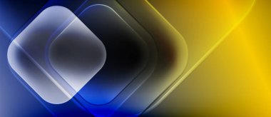 Soyut tasarım katmanlı kareler, mavi tonlar karşıtlık sarı gradyan. Minimalist kompozisyon modern estetiği çağrıştırıyor. Yumuşak geçişler, temiz çizgiler mevcut.