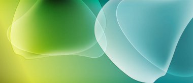 Soyut sıvı şekilleri harmanlanarak canlı yeşil, sarı ve mavi renkler yaratır. Yumuşak ışık, pürüzsüz geçişler bileşimi tanımlar.