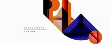 Soyut geometrik bileşim. Turuncu, mavi, kahverengi renkler dinamik şekiller yaratır. Modern tasarım unsuru arka planlar, sunumlar, markalaşma projeleri için uygundur. Minimalist estetik.