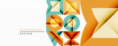 Soyut geometrik bileşim. Üst üste binen şekiller dinamik görsel efekt yaratır. Sıcak renkler deniz mavisi aksanıyla baskın gelir. Modern tasarım arka planlar için uygun.