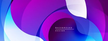 Soyut sıvı şekiller, canlı mor, mavi renkler. Modern tasarım, pürüzsüz eğimler dinamik kompozisyon yaratır. Minimalist estetik.
