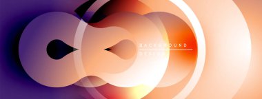 Soyut akış şekilleri, gradyan renkler modern tasarım yaratır. Dairesel elementler kesişiyor, dinamik bileşim oluşturuyor. Sıcak tonlar hakim..