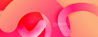 Soyut sıvı şekiller, canlı pembeler, portakallar modern arka plan oluşturur. Yumuşak eğimler, üst üste binen katmanlar dinamik görsel efekt sunar.