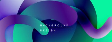 Soyut akışkan şekiller harmanlanır ve canlı gradyanlar oluşturur. Mor, mavi, yeşil renkler tasarımda baskın. Modern, dinamik kompozisyon.