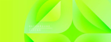Parlak yeşil soyut arka plan. Dinamik şekiller çakışıyor, canlı gradyanlar yaratıyor. Dijital projeler için modern tasarım ögesi.